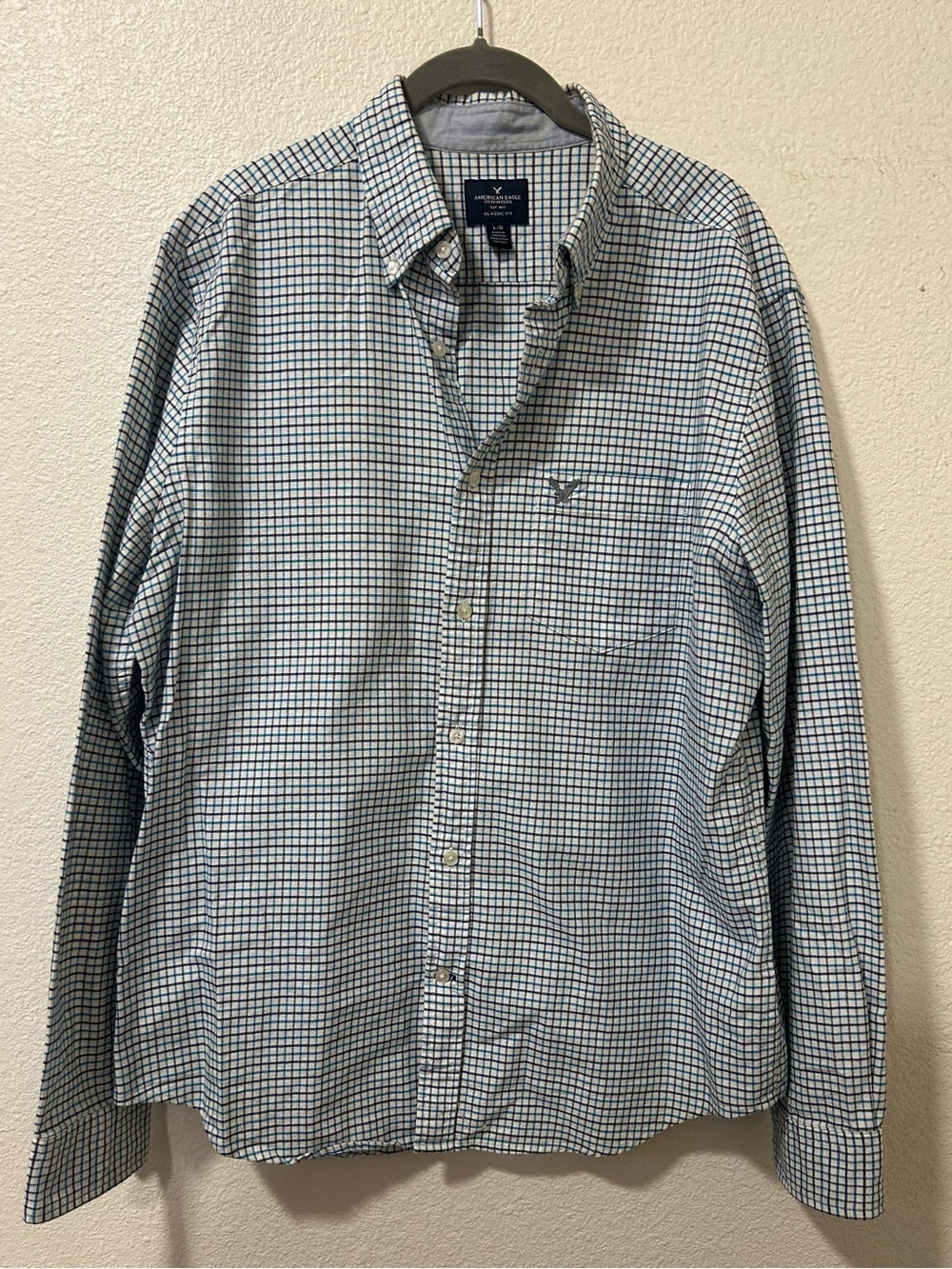 American Eagle Outfitters Men’s Blue & Green Checked Button-Down Shirt